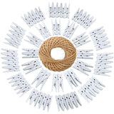 21 x Brand New White wooden clips, 100 pieces wooden clothespins, 3.5 cm small wooden clips, photo paper clips with 30 meters of jute cord for arts and crafts, DIY, photos and DIY decorations - RRP €194.25