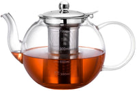 1 x RAW Customer Returns Zpose glass teapot 1.2 liters - teapot with strainer insert, heat-resistant, removable stainless steel filter strainer, glass teapot with tea strainer large handle, ideal for preparing loose teas, teapot - RRP €23.09