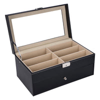 1 x RAW Customer Returns AUTOARK Glasses Storage and Sunglasses Drawer, Lockable, Made of Leather, 12 Pieces, Black, AW-023 - RRP €39.98