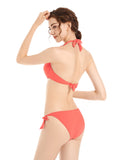 1 x RAW Customer Returns EONAR Women s Side Tied Bikini Sets Detachable Swimwear Push up Bikini Top with Halter Neck L, Living Coral  - RRP €31.0