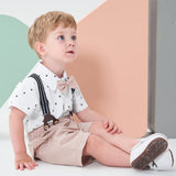 1 x RAW Customer Returns Volunboy Newborn Gentleman Outfits and Coordinates, Shirt Bow and Suspenders Shorts White, 18-24 months, Size 90  - RRP €27.22