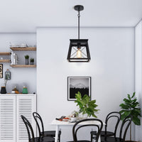 1 x RAW Customer Returns Ganeed Farmhouse Pendant Lamp Light Metal Cage Rustic Lantern Chandelier Height Adjustable Hanging Light for Kitchen Island Dining Room Bedroom Foyer Black 1 Light - RRP €59.99