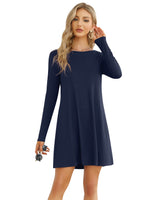 1 x RAW Customer Returns Clearlove Women s T-Shirt Dress Casual Tunic Swing Dress A-Line Long Sleeve Round Neck Casual Dress REUSEABLE Packaging , C-Dark Blue, S - RRP €25.2