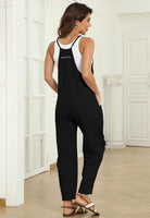 1 x RAW Customer Returns T1FE 1SFE Stretchy Jumpsuits for Women Summer Comfortable Dungarees Loose Long Romper with Pockets Adjustable Straps Pantsuit Solid Color V-Neck Minimalist Overalls Black Size M - RRP €30.24