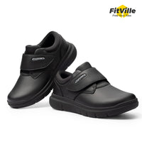 1 x RAW Customer Returns FitVille Diabetic Shoes Men Made of Leather Wide Health Shoes Men with Velcro Wide Comfortable Sneakers Shoes Leather for Swollen Feet Black 45 EU Wide - RRP €78.65