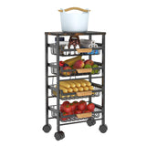 1 x RAW Customer Returns PEALOV Metal Storage Cart, Serving Cart with Wooden Top, 5-Shelf Cart, with Removable Basket, Mesh Tray, Lockable Wheels, for Kitchen, Bathroom, Living Room, Bedroom, Office - RRP €96.23