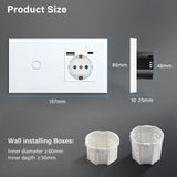 1 x RAW Customer Returns BSEED Schuko light switch with socket flush-mounted 1 compartment 1 way light switch 3 in 1 socket with 2.1 A USB charging power and Type C adapter charging station extension sockets glass 157mm white - RRP €23.89