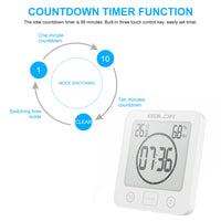 1 x RAW Customer Returns ALLOMN Bathroom Clock, LCD Digital Shower Alarm Clock Waterproof Touch Control Temperature Humidity, Countdown Timer, 3 Mounting Methods, Battery Power White  - RRP €20.98