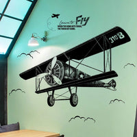 1 x RAW Customer Returns WandSticker4U - XL wall sticker vintage AIRPLANE black I Wall pictures 130x93 cm I Wall sticker retro aviator jet poster I Decoration for living room bedroom youth room boy teenager - RRP €15.0