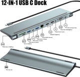 1 x RAW Customer Returns USB C Docking Station, Dual Monitor with 4K HDMI, VGA, 100W PD, Gigabit Ethernet, 3 USB, SD TF, Compatible with MacBook Dell HP Lenovo Surface and Thunderbolt 3 4 Laptops - RRP €74.99