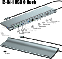 1 x RAW Customer Returns USB C docking station, dual monitor with 4K HDMI, VGA, 100 W PD, -, Gigabit Ethernet, 3 USB, SD TF, compatible with MacBook Dell HP Lenovo Surface and Thunderbolt 3 4 laptops - RRP €76.63