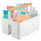 1 x RAW Customer Returns mDesign bathroom storage box basket with handle for cosmetic storage bathroom organizer with two compartments white oak - RRP €21.0