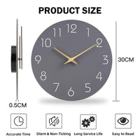 1 x RAW Customer Returns MeYuxg Wooden Wall Clock Without Ticking Noise, Silent Modern 30cm Quartz Large Battery Operated Wall Clock, for Room Home Kitchen Bedroom Office School Gray  - RRP €19.15