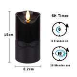 2 x RAW Customer Returns FREEPOWER 2x Outdoor Waterproof LED Candles with Timer Function, Battery Operated Flameless Pillar Candles Flickering Flame Warm White Halloween Decoration, Hemp Rope Texture 8.2 x 15cm, Black - RRP €34.28