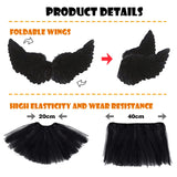 1 x RAW Customer Returns BARVERE Devil Costume Women Girls, 60CM Black Angel Costume Women Set with Skirt, Hand Embroidered Gloves and Wings, Black Angel Wings for Halloween Carnival - RRP €13.75