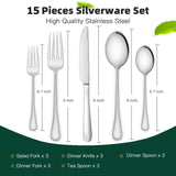 1 x RAW Customer Returns 15-Piece Silver Dinnerware Set, Stainless Steel Dinnerware Service for 3 People, Including Forks and Spoons, Mirror Polishing, Dishwasher Safe - RRP €11.08