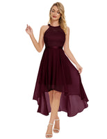 1 x RAW Customer Returns Wedtrend Cocktail Dress Halterneck Dress Festive Women Ball Gown Short Elegant Chiffon Wedding Dress WT0204 Burgundy L - RRP €51.42