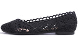 1 x RAW Customer Returns Feversole Round Toe Ballerina Flats Crochet Shoes Flat Comfortable Breathable Black Black Lace 40 EU - RRP €30.24