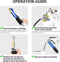 1 x RAW Customer Returns CarBole one-hand grease gun 8000PSI, with 18 inch flexible hose and 6 inch metal extension tube, with two nozzles, compatible with 400cc ink cartridge, blue - RRP €32.03