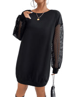 1 x RAW Customer Returns GORGLITTER women s sweater dress pullover long-sleeved sweatshirt dress autumn sweatshirt casual dress with fishnet fabric black L - RRP €31.99