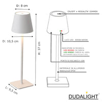 1 x Brand New DUDALIGHT USB Rechargeable LED Table Lamp - Wireless, Touch, Dimmable for Restaurant, Desk, Bedside - 3 LED Lights of Different Intensity - RRP €43.67