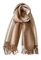 1 x RAW Customer Returns CLELLA Women s Warm Autumn Double Sided Cotton Scarf with Tassels Soft Large Blanket Scarf Reusable Brown Beige  - RRP €40.13