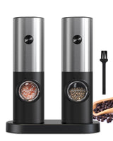 1 x RAW Customer Returns Cokunst Stainless Steel Pepper and Salt Mill Set, Electric Pepper Mill with Stand, Battery Operated, Adjustable 5 Levels of Coarseness Refillable Grinder, Automatic Grinding with LED Light - RRP €21.05