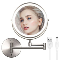 1 x RAW Customer Returns WITFAMILY Rechargeable Cosmetic Mirror with 1X 10X Magnification LED Lighting, Dimmable Shaving Mirror 3 Colors, Touchscreen, 360 Rotatable Wall Mount for Bathroom and Hotel Nickel  - RRP €44.05