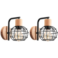 1 x RAW Customer Returns LIGKIN 2 Pack Indoor Wooden Wall Lights, E27 Wall Lamp Vintage Industrial Black, Retro Lamp Made of Cage Metal, Modern Wall Lamps for Living Room Dining Room Bedroom Hallway Kitchen - RRP €28.99