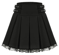 1 x RAW Customer Returns Women s Pleated Skirt Steampunk Mini Skirt A Line High Waist Gothic Skirt L Black and Lace Trim - RRP €39.99