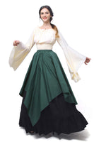 1 x RAW Customer Returns Fiamll Renaissance Dress Women Medieval Dress Medieval Costume Women Trumpet Sleeve Victorian Dresses Green Black S Shirt and Skirt  - RRP €59.48