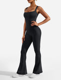 1 x RAW Customer Returns ZAAYO Women s Flared Tight Scrunch Butt Long Sleeveless Backless Sports Jumpsuit Yoga Bodysuit Stretch One Piece Bodysuit, 6 Black, M - RRP €38.99