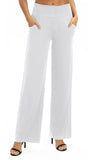 1 x RAW Customer Returns EXCHIC Women s Plain Loose Straight Cut Palazzo Trousers High Waist Stretchy Lounge Trousers with Pockets XXL, White  - RRP €27.2