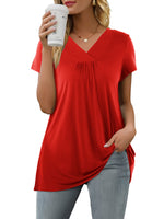 2 x RAW Customer Returns Florboom Red Blouses for Women Tops Summer Loose Shirt V Neck Tunic Long Red M - RRP €48.38