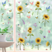 8 x Brand New YICHEN window pictures sunflower window stickers, 6 sheets window stickers PVC stickers, reusable window film window decoration window stickers for children s room wall decoration - RRP €80.56