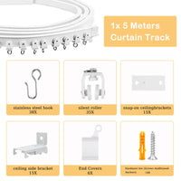 2 x RAW Customer Returns ToKinCen 5-meter 16.4 ft curved curtain track with mute rollers, flexible curtain track, bendable ceiling mount, curtain partition, soft window track system, accessories with 38 hooks 128 pieces  - RRP €46.36