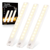 1 x RAW Customer Returns Tolare LED sensor light 12 LED, pack of 3 LED cabinet lighting with motion detector magnetic strips, auto ON OFF, rechargeable cabinet light for kitchen, wardrobe, stairs, drawer, hallway - warm white - RRP €28.99