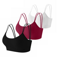 1 x Brand New CLOUSPO Women s Bralette Double Spaghetti Straps Bustier Women s Seamless Bra without Underwire Sports Bra Sleep Bra Set 1 3 6 Pack Pack of 3 Black White Red, S  - RRP €19.15