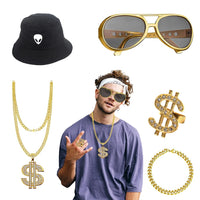 2 x Brand New Gohytal Hip Hop Disco Costume Accessories, 5 Pieces Hip Hop Punk Costume Set Character Kit Punk Costume Set Sunglasses 80s 90s Decoration Carnival Party Accessories New Year s Eve Fireworks Party - RRP €31.2