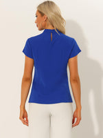 1 x RAW Customer Returns Allegra K Women s Blouse Summer Short Sleeve Stand Collar Chiffon Business Top Cap Sleeve Elegant Top Royal Blue XS - RRP €35.99