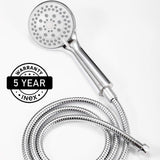 1 x RAW Customer Returns INEX EUROPA Cylindrical hand shower water saving, 5 jet shower head with anti-limescale, chrome-plated brass, with 175 cm stainless steel hose - RRP €11.86