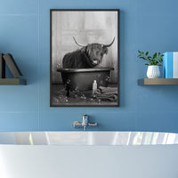 1 x Brand New UGZDEA Animal in the Bathtub Canvas Pictures, Black White Bear Elephant Cow Alpaca Bathroom Poster Home Decor-without Frame B, 50x70cm  - RRP €23.69