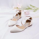 1 x RAW Customer Returns Duosheng Elegant FC2322 Flat Sandals Satin Shoes for Wedding Evening Party Bridal Shoes Closed Toe Bridal Shoes Ivory Size 40 - RRP €63.43