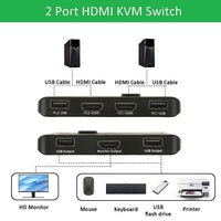 1 x RAW Customer Returns KVM Switch 4K 60Hz 2 Ports, USB HDMI Switcher for 1 Monitor 2 PCs, Sharing Mouse, Keyboard, Ultra HD, Includes 2 HDMI Cables and 2 USB Cables - RRP €24.99