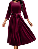 1 x RAW Customer Returns DRESSTELLS Women s Velvet Dress Elegant Cocktail Dress Knee-Length Ball Dresses Round Neck Party Dress Winter Dress for Wedding Velvet Burgundy M - RRP €34.14