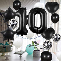 1 x Brand New 10th Birthday Balloon Decoration Black 10 Balloons Happy 10th Birthday Party Supplies Number 10 Foil Mylar Balloons Latex Balloon Gifts for Girls Boys Women Men - RRP €15.12