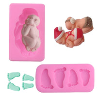 8 x Brand New 2 pieces silicone mold baby 3D sleeping baby fondant mold, baby footprint silicone mold, silicone molds fondant for baby, birthday party, cake, chocolate dessert - RRP €104.8