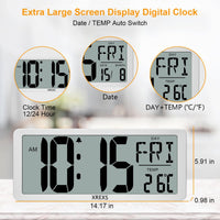 1 x RAW Customer Returns XREXS Digital Wall Clock Large, 13.46 Large LCD Display Wall Clock, Digital Wall Clock with Calendar, Alarm Clock, Temperature and Timer, Loud Alarm and Clear, Calendar Clock for Decor - RRP €35.99