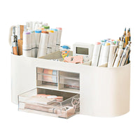 5 x Brand New Desk Organizer, Kids Desk Organizer Pen Holder 10 Compartments Large Capacity, White Multifunctional Organizer Desk with 2 Drawers for Office School - RRP €41.95