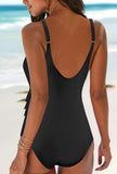 1 x RAW Customer Returns JFAN Women s One Piece Swimsuit Ruffle V Neck Beach Swimwear Belly Control Monokini Black Large - RRP €19.81